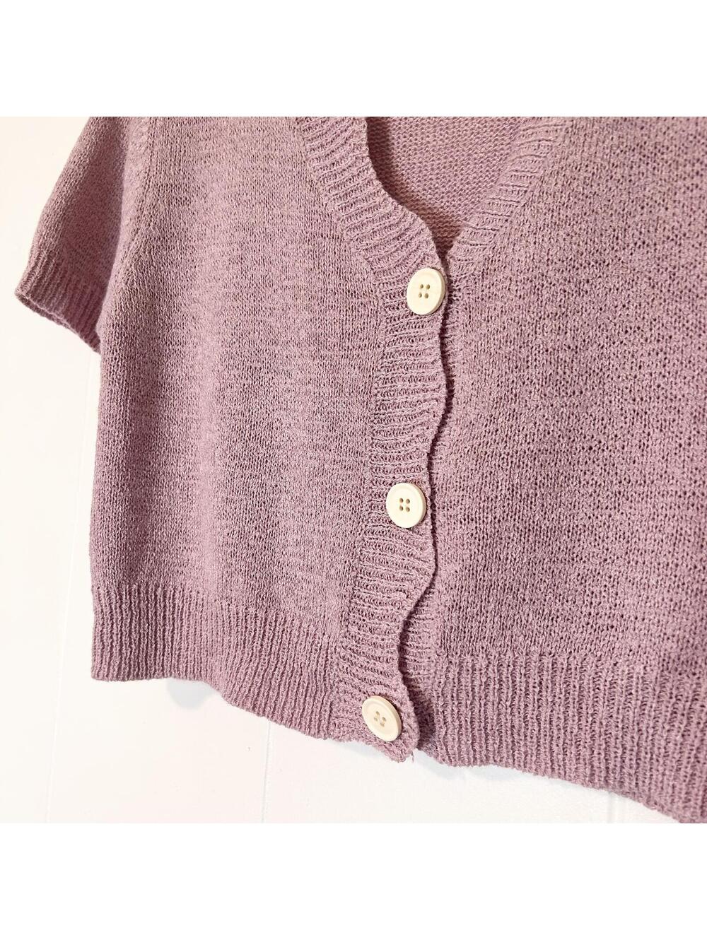 Handmade Purple Knit Button Up Short Sleeve Cropped Sweater Womens Medium Large - Picture 2 of 3